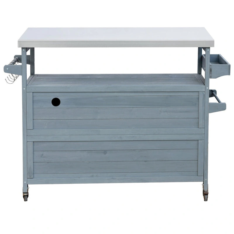Dessertes de barbecue d'extérieur en bois massif avec plateau en acier inoxydable de 127,63 cm