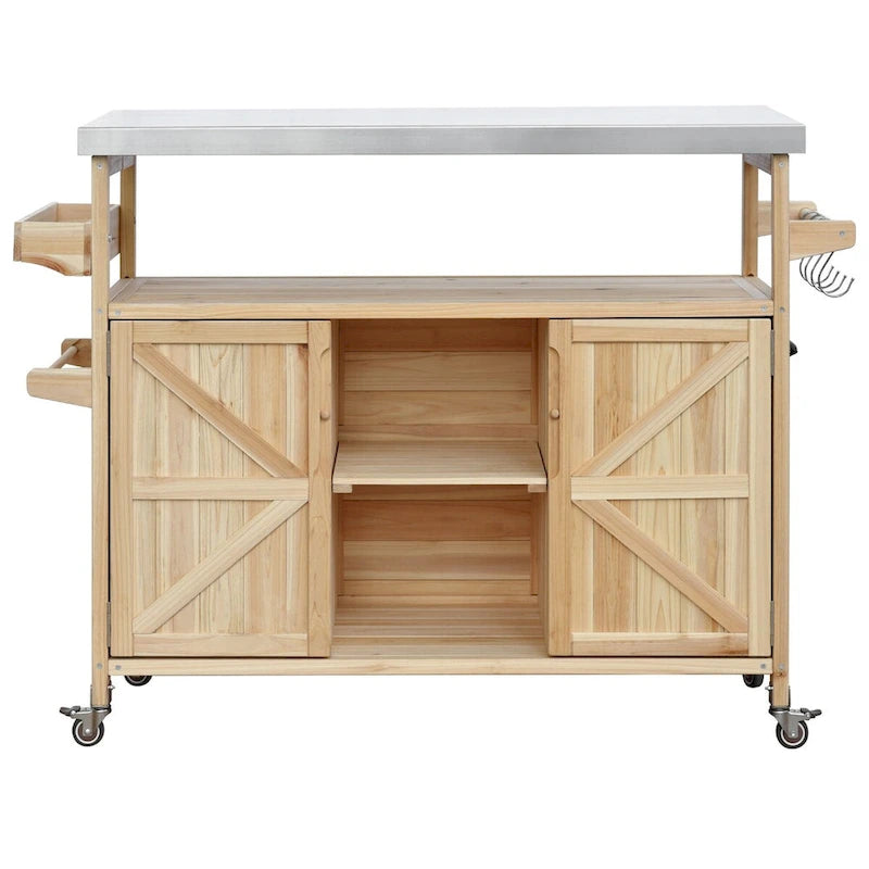 Dessertes de barbecue d'extérieur en bois massif avec plateau en acier inoxydable de 127,63 cm