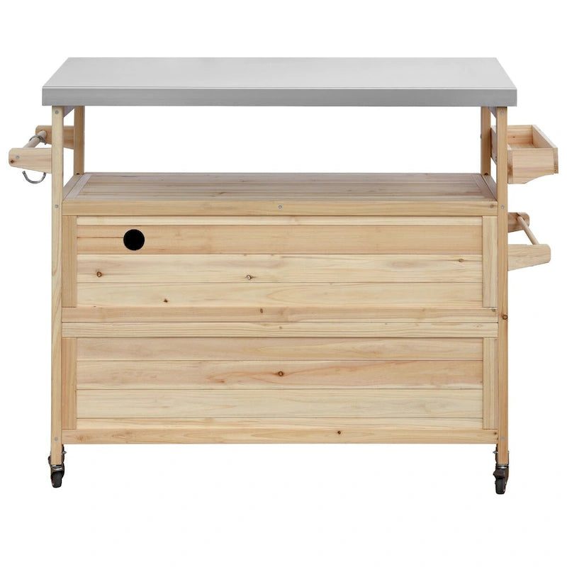 Dessertes de barbecue d'extérieur en bois massif avec plateau en acier inoxydable de 127,63 cm