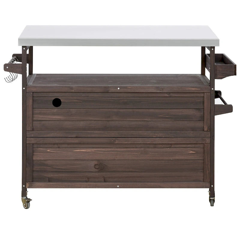 Dessertes de barbecue d'extérieur en bois massif avec plateau en acier inoxydable de 127,63 cm