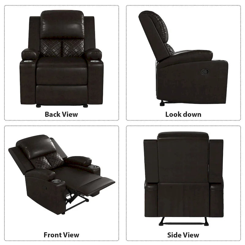 Fauteuil inclinable manuel avec dossier et accoudoirs surdimensionnés