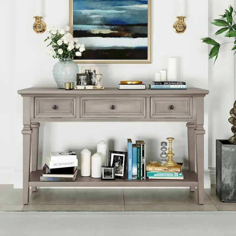 Console classique avec 3 tiroirs supérieurs et étagère inférieure ouverte