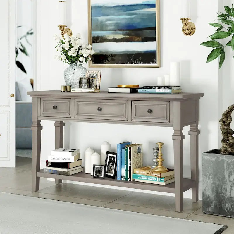 Console classique avec 3 tiroirs supérieurs et étagère inférieure ouverte