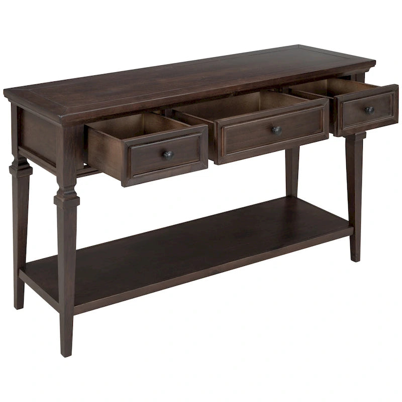Console classique avec 3 tiroirs supérieurs et étagère inférieure ouverte