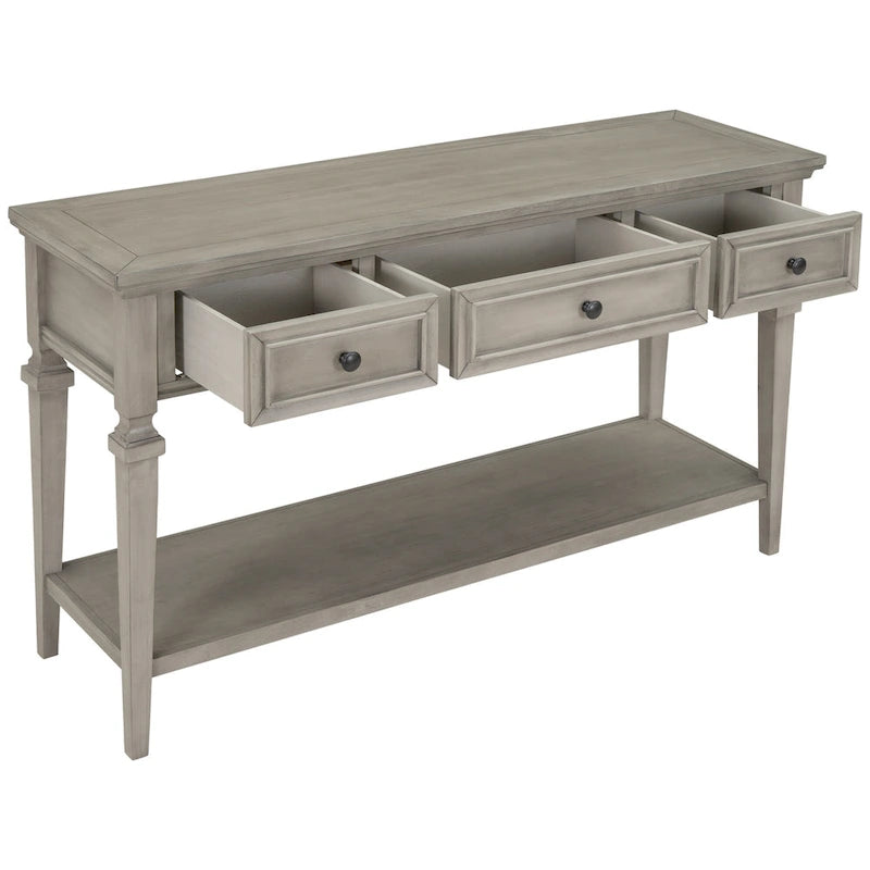 Console classique avec 3 tiroirs supérieurs et étagère inférieure ouverte
