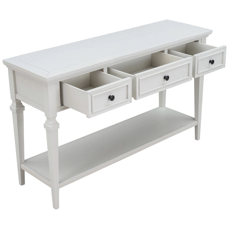 Console classique avec 3 tiroirs supérieurs et étagère inférieure ouverte