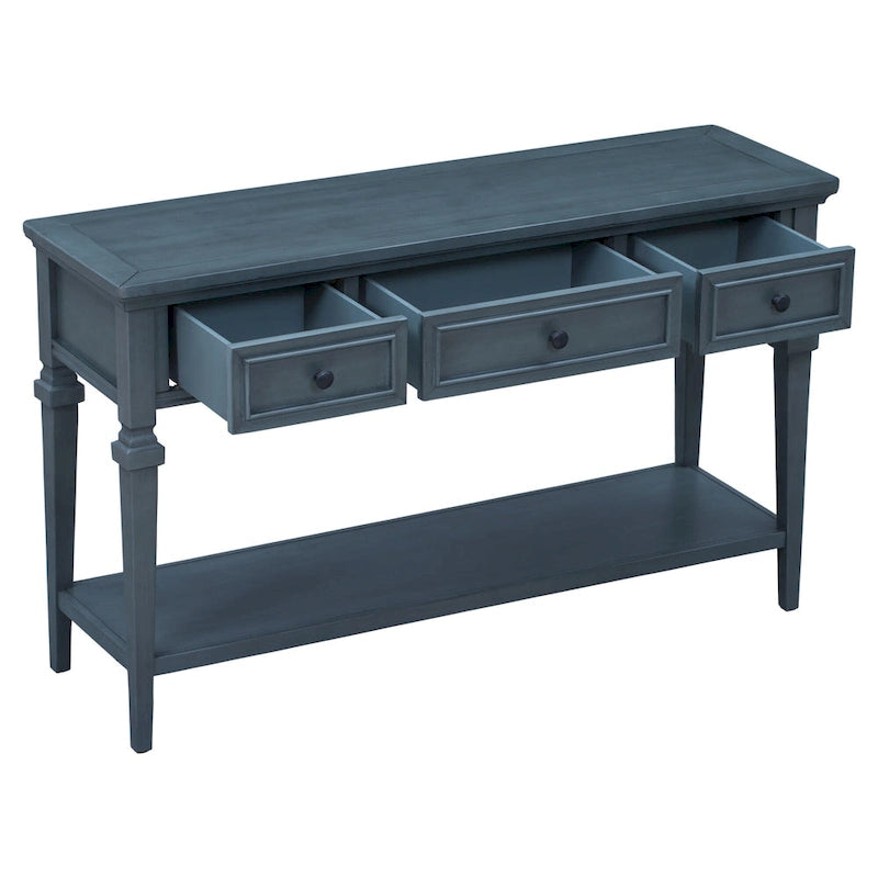 Console classique avec 3 tiroirs supérieurs et étagère inférieure ouverte