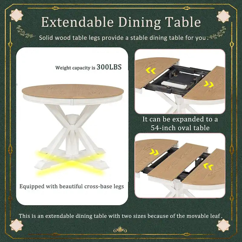Table à manger extensible de style rétro avec rallonge de 12 pouces