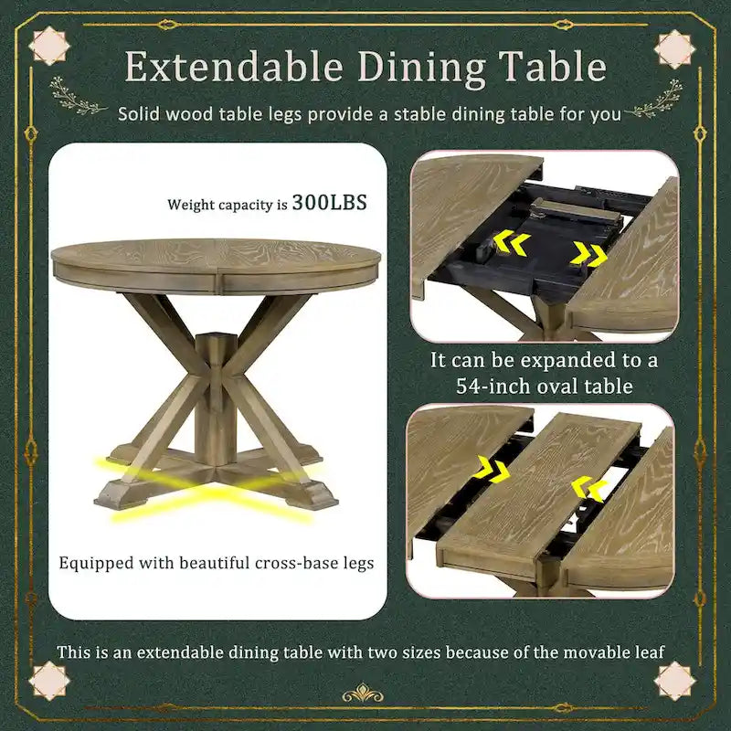 Table à manger extensible de style rétro avec rallonge de 12 pouces