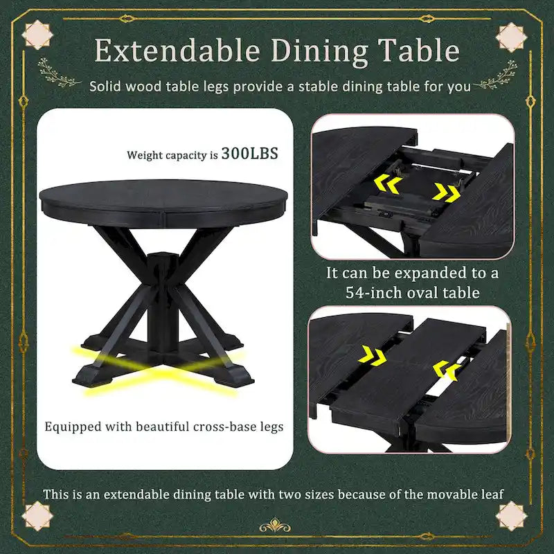 Table à manger extensible de style rétro avec rallonge de 12 pouces
