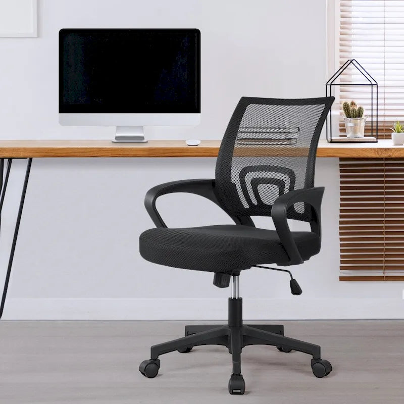 Chaise de bureau ergonomique pivotante à dossier mi-hauteur en maille réglable