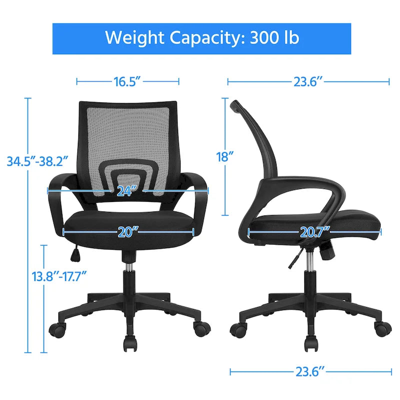 Chaise de bureau ergonomique pivotante à dossier mi-hauteur en maille réglable