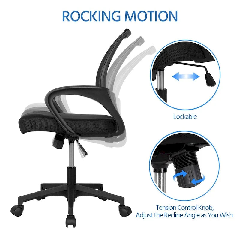 Chaise de bureau ergonomique pivotante à dossier mi-hauteur en maille réglable
