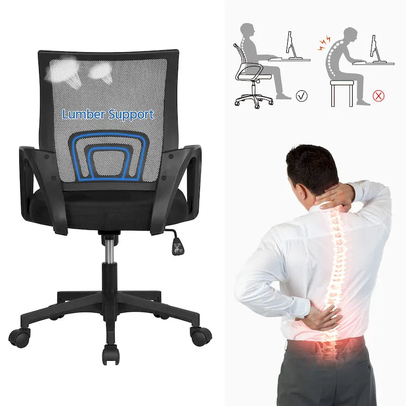 Chaise de bureau ergonomique pivotante à dossier mi-hauteur en maille réglable