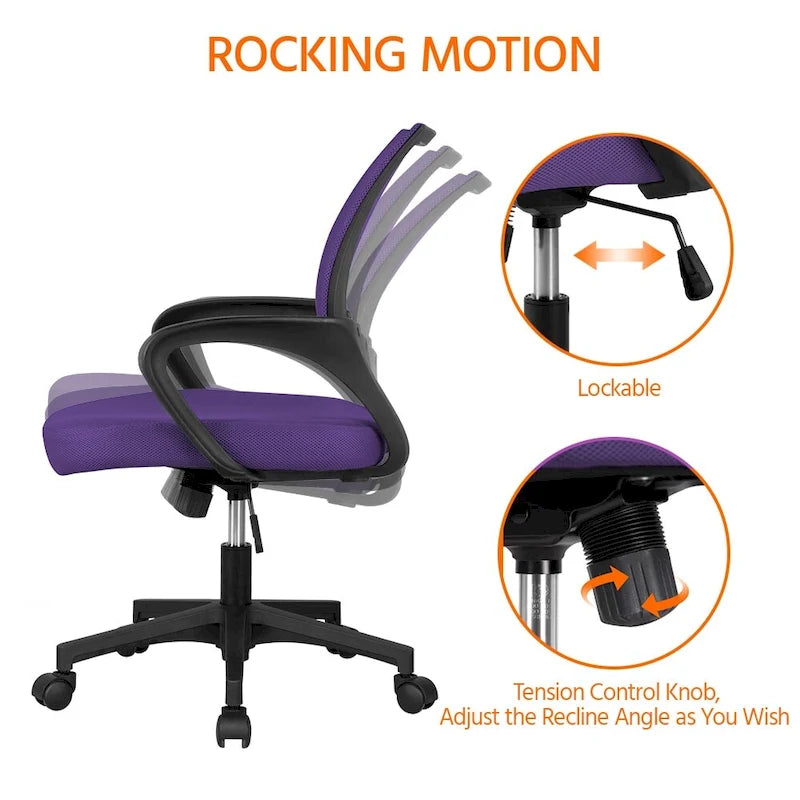 Chaise de bureau ergonomique pivotante à dossier mi-hauteur en maille réglable