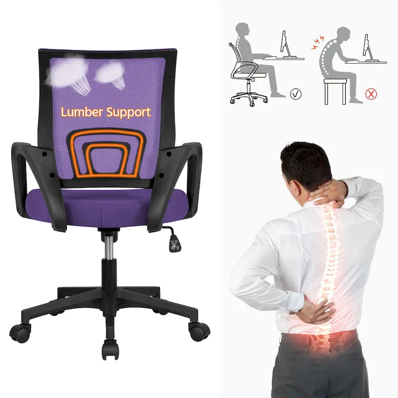 Chaise de bureau ergonomique pivotante à dossier mi-hauteur en maille réglable
