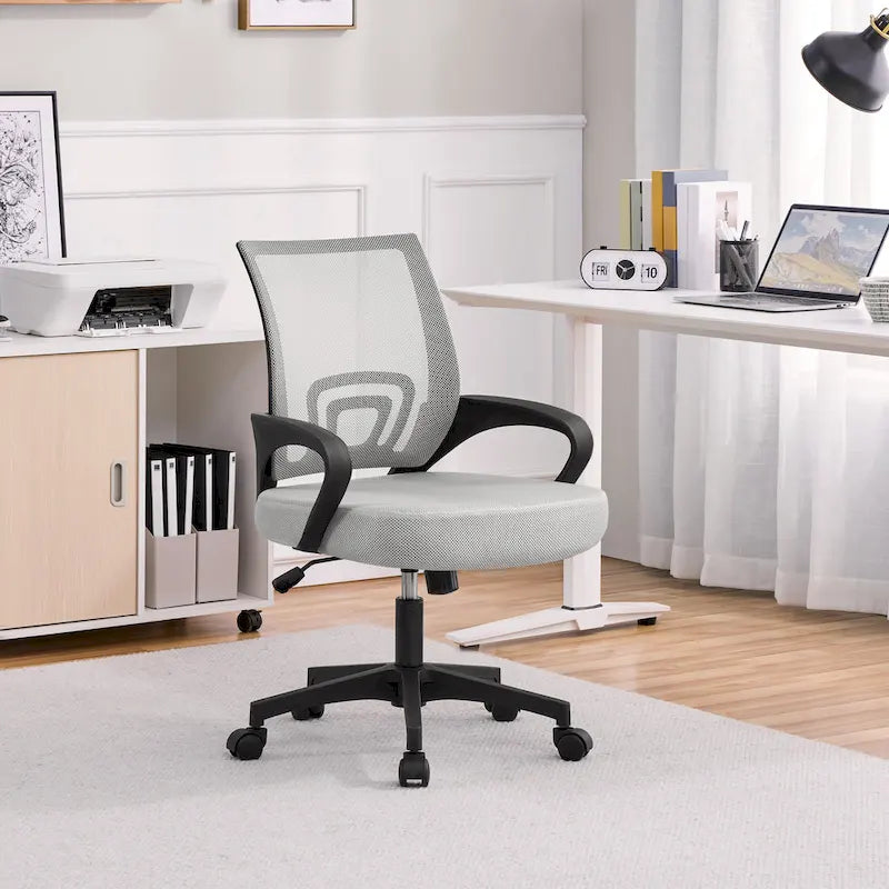 Chaise de bureau ergonomique pivotante à dossier mi-hauteur en maille réglable