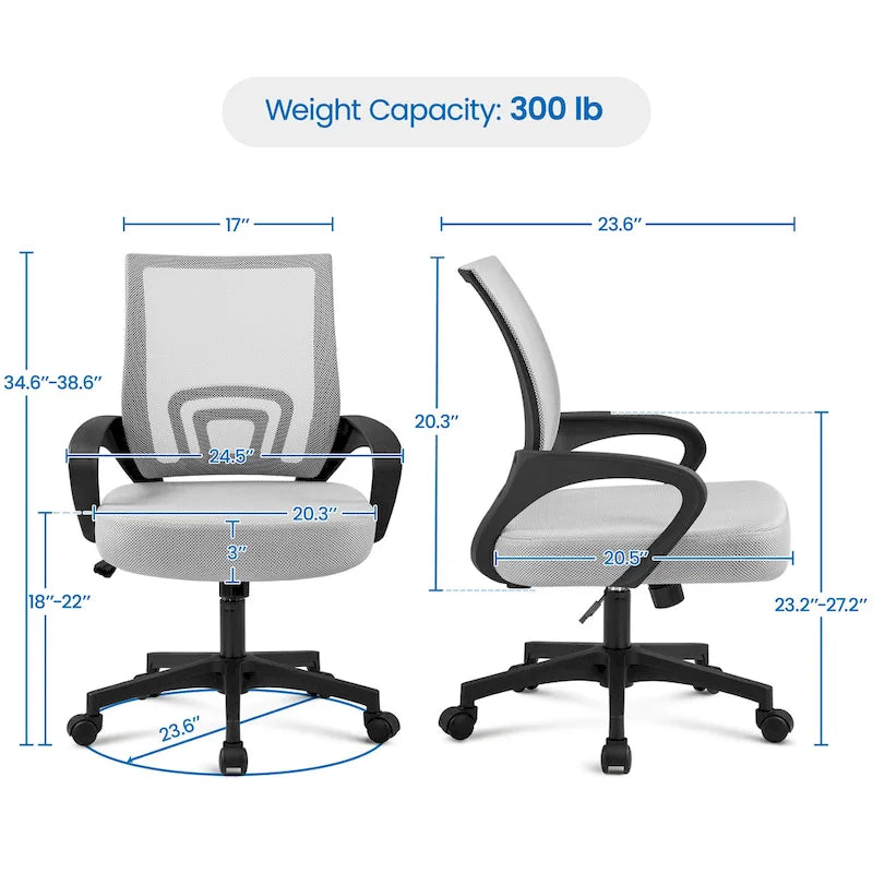 Chaise de bureau ergonomique pivotante à dossier mi-hauteur en maille réglable