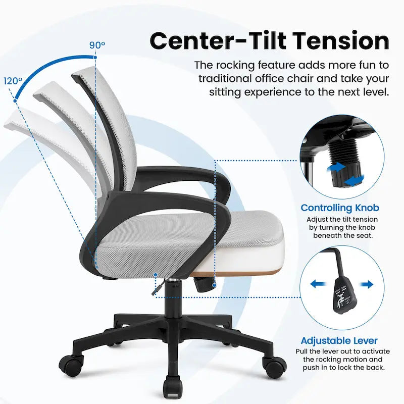 Chaise de bureau ergonomique pivotante à dossier mi-hauteur en maille réglable