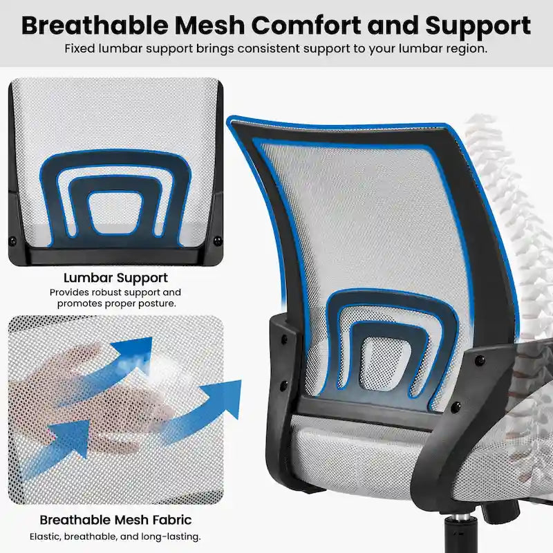 Chaise de bureau ergonomique pivotante à dossier mi-hauteur en maille réglable