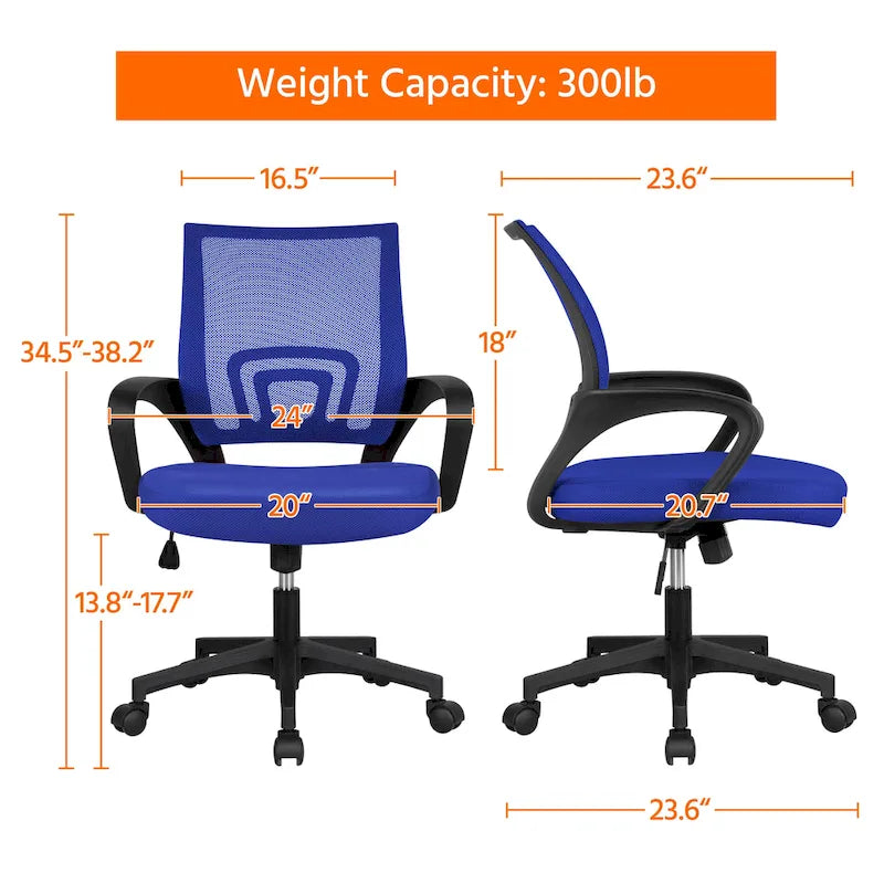 Chaise de bureau ergonomique pivotante à dossier mi-hauteur en maille réglable