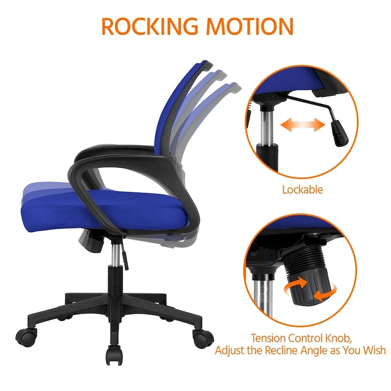 Chaise de bureau ergonomique pivotante à dossier mi-hauteur en maille réglable