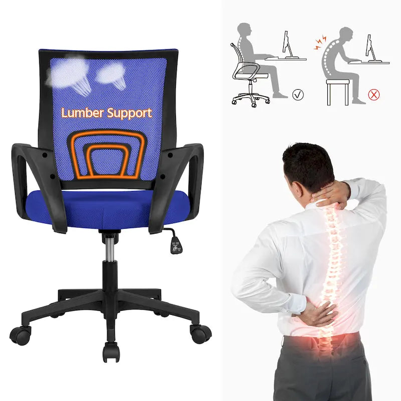 Chaise de bureau ergonomique pivotante à dossier mi-hauteur en maille réglable