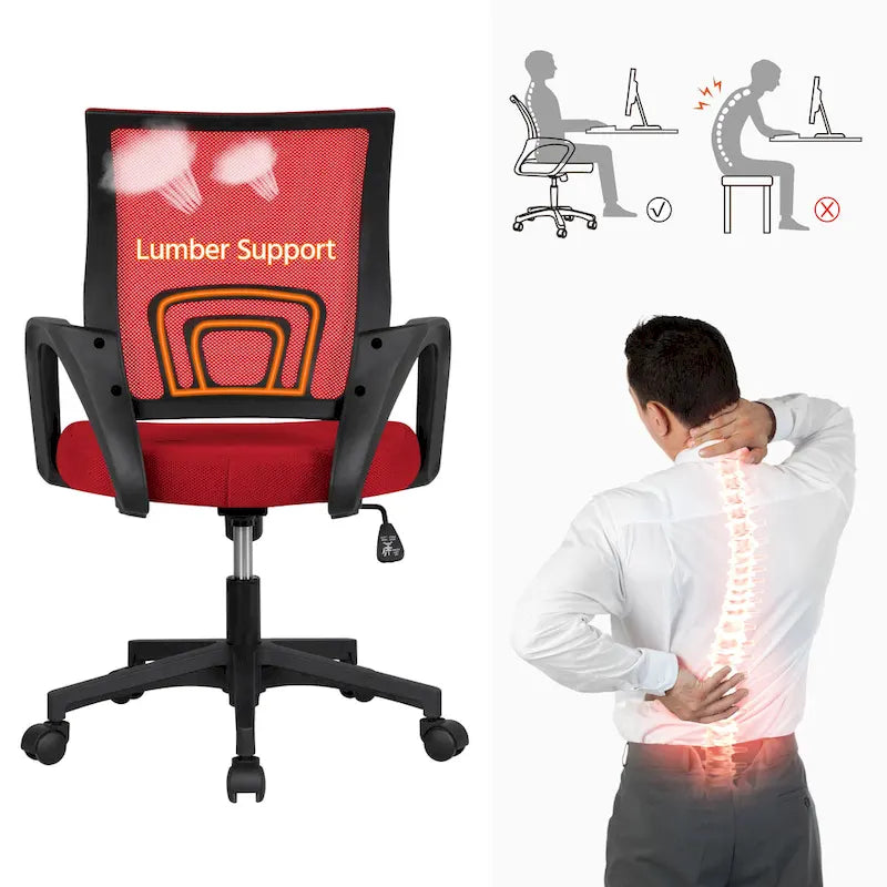 Chaise de bureau ergonomique pivotante à dossier mi-hauteur en maille réglable