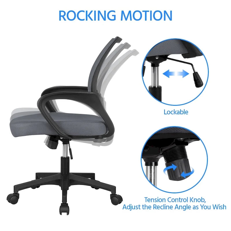 Chaise de bureau ergonomique pivotante à dossier mi-hauteur en maille réglable
