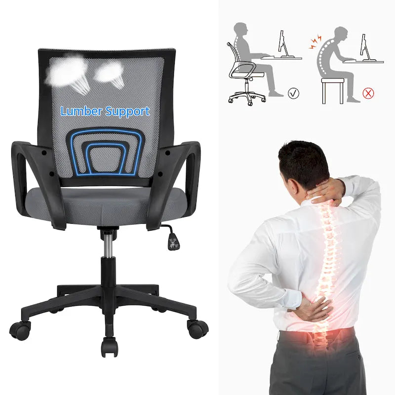 Chaise de bureau ergonomique pivotante à dossier mi-hauteur en maille réglable