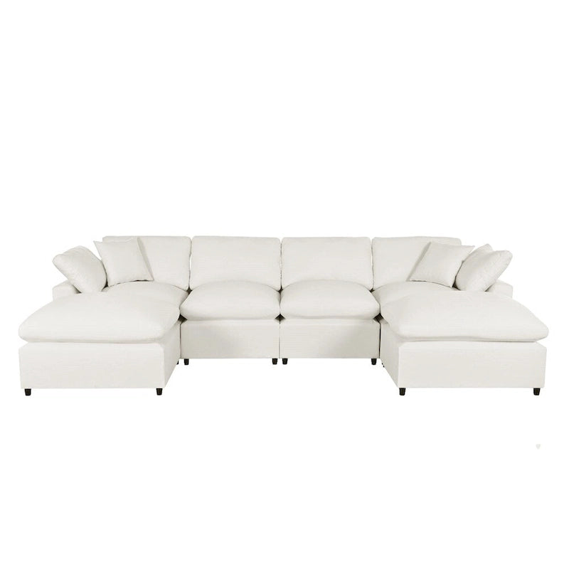 Canapé d'angle moderne en U avec 2 grandes méridiennes et poufs amovibles