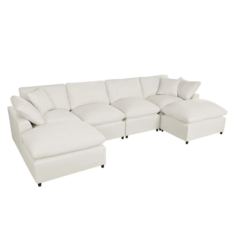 Canapé d'angle moderne en U avec 2 grandes méridiennes et poufs amovibles
