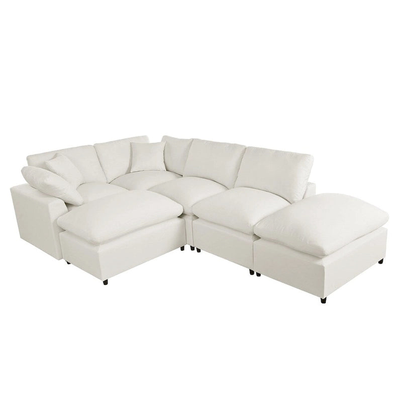 Canapé d'angle moderne en U avec 2 grandes méridiennes et poufs amovibles