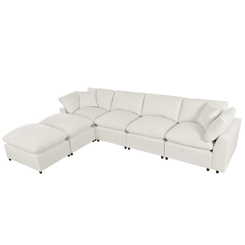 Canapé d'angle moderne en U avec 2 grandes méridiennes et poufs amovibles