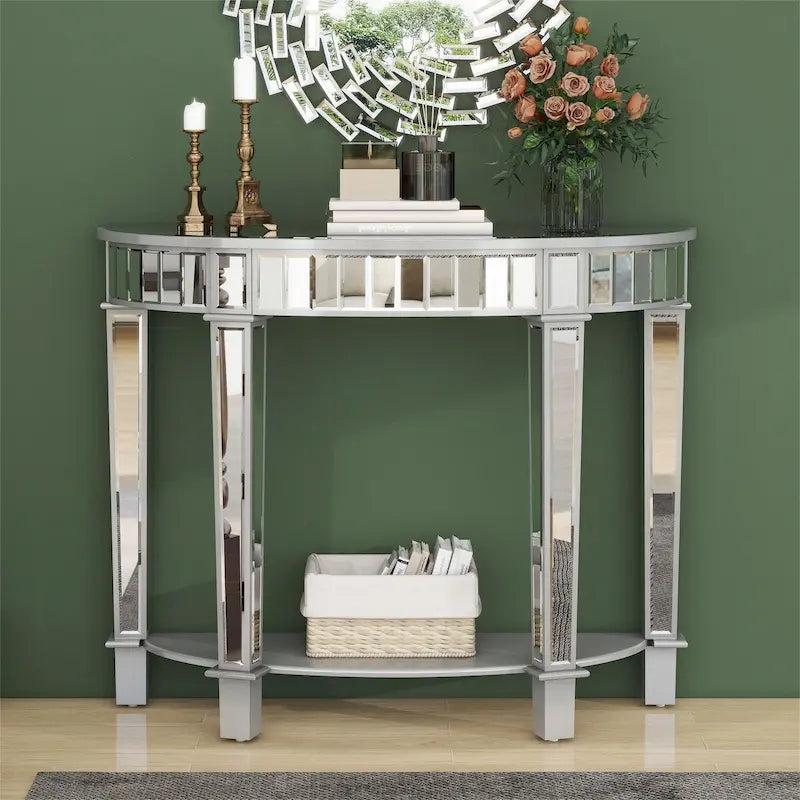 Console demi-lune avec étagère