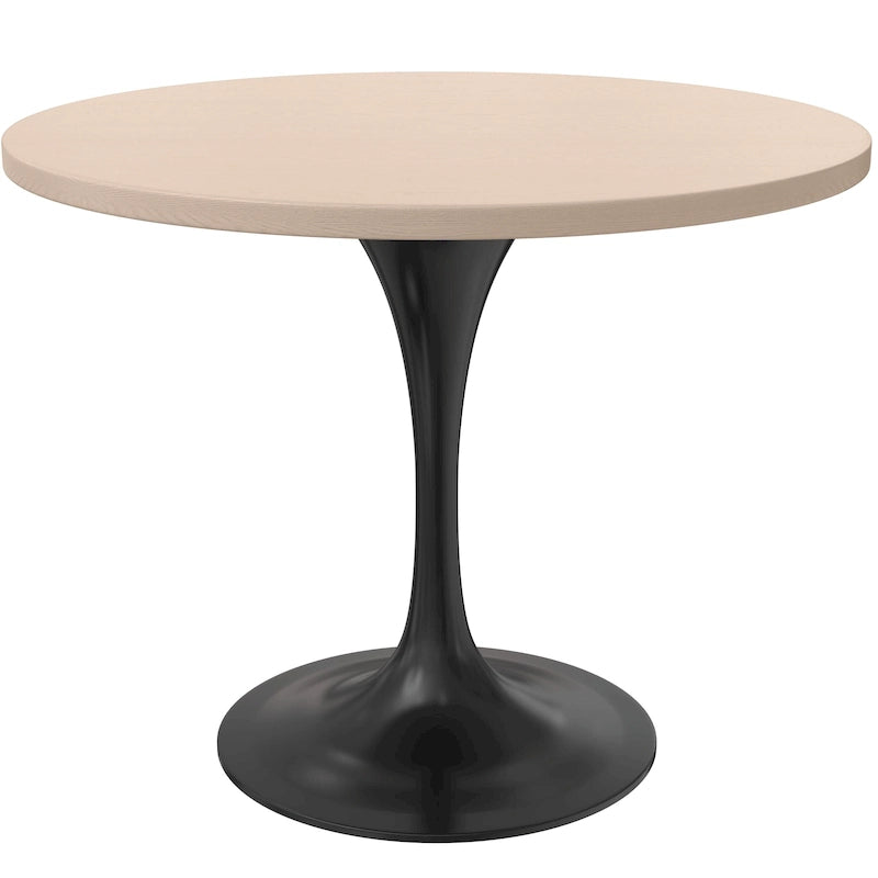 Table à manger ronde de 36 po avec plateau en bois MDF et base en acier noir pour cuisine et salle à manger