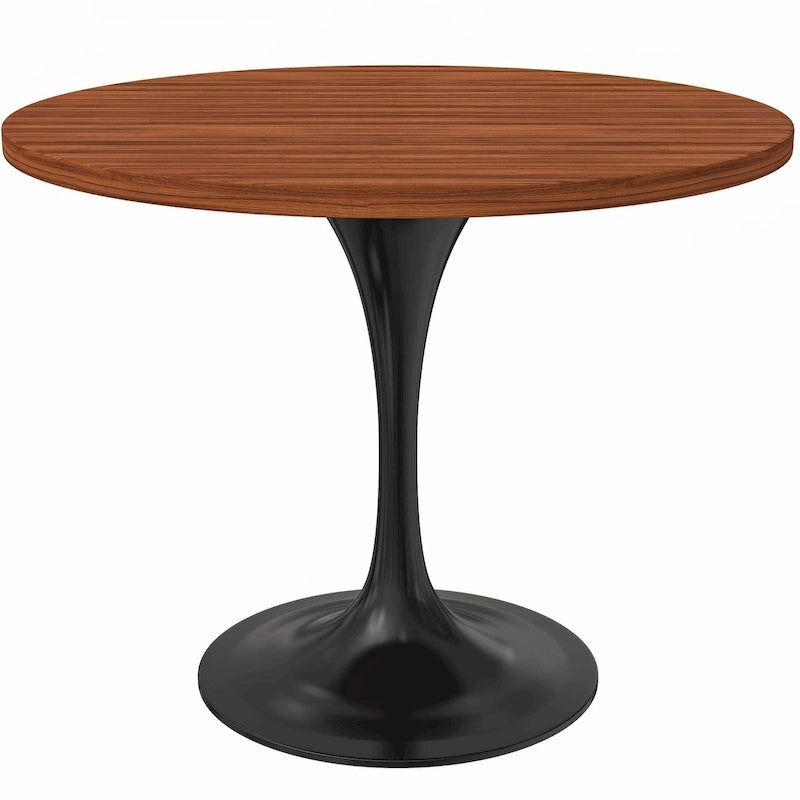 Table à manger ronde de 36 po avec plateau en bois MDF et base en acier noir pour cuisine et salle à manger