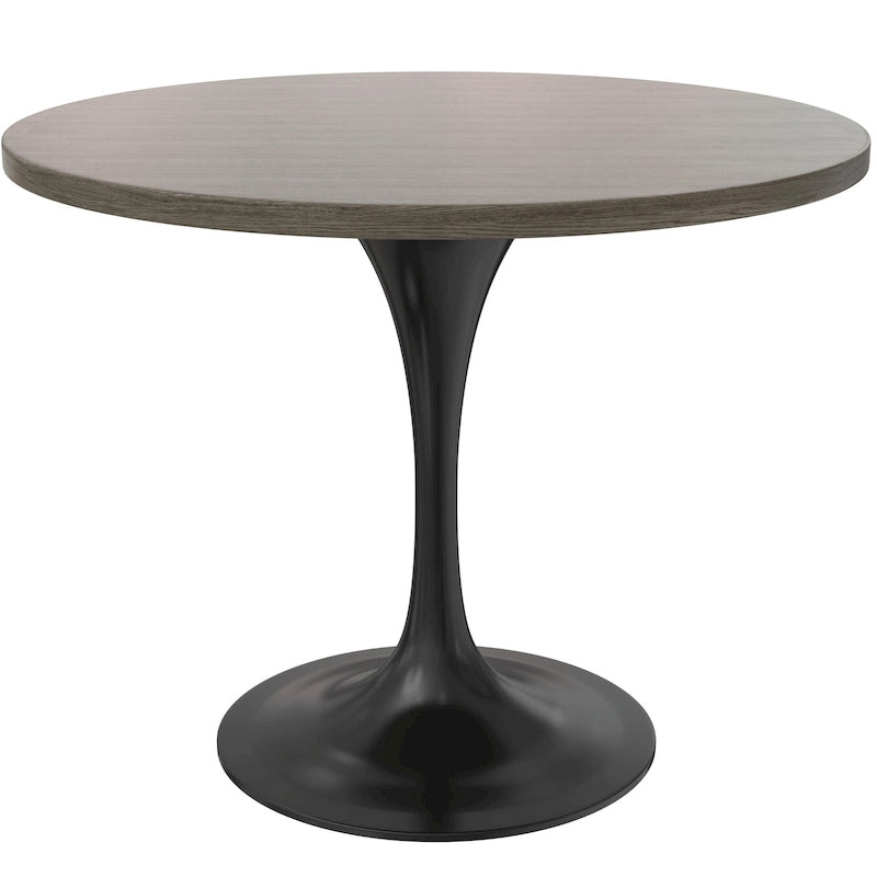 Table à manger ronde de 36 po avec plateau en bois MDF et base en acier noir pour cuisine et salle à manger