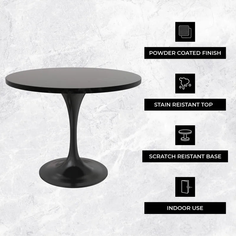 Table à manger ronde de 36 po avec plateau en bois MDF et base en acier noir pour cuisine et salle à manger
