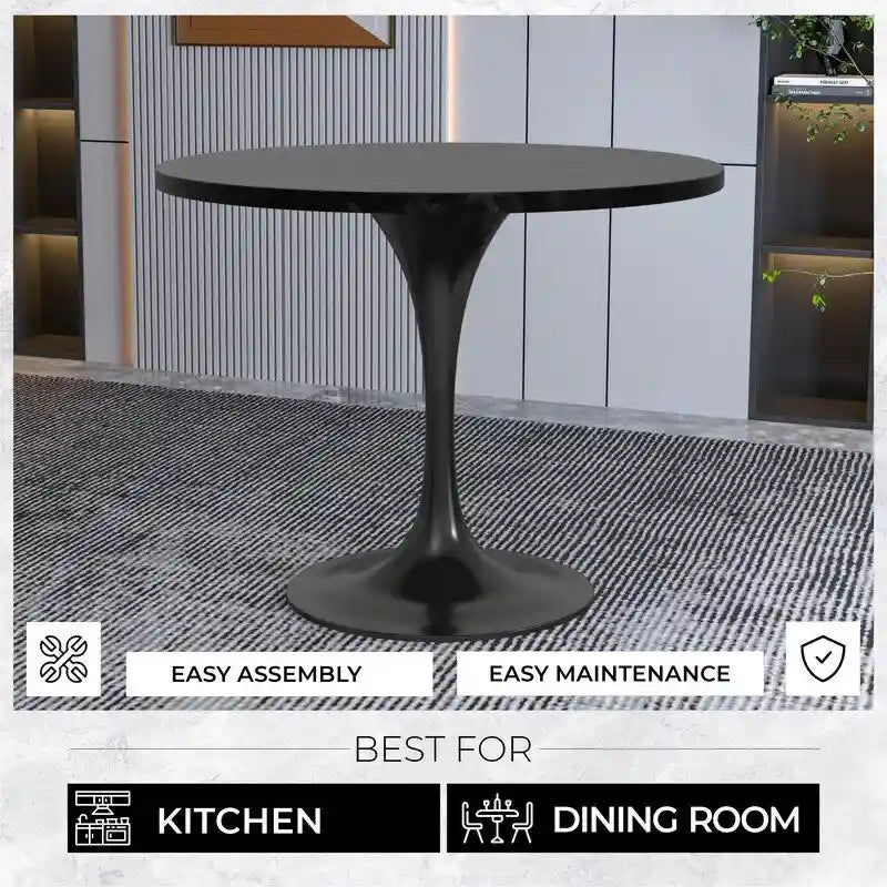 Table à manger ronde de 36 po avec plateau en bois MDF et base en acier noir pour cuisine et salle à manger