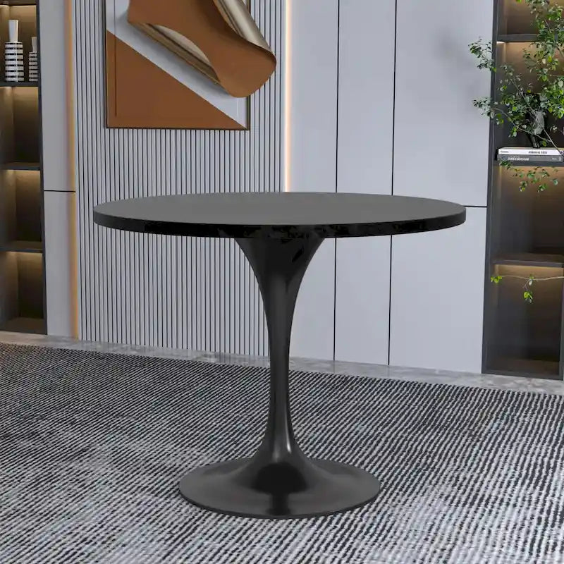 Table à manger ronde de 36 po avec plateau en bois MDF et base en acier noir pour cuisine et salle à manger