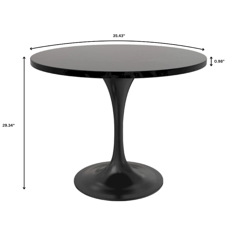 Table à manger ronde de 36 po avec plateau en bois MDF et base en acier noir pour cuisine et salle à manger