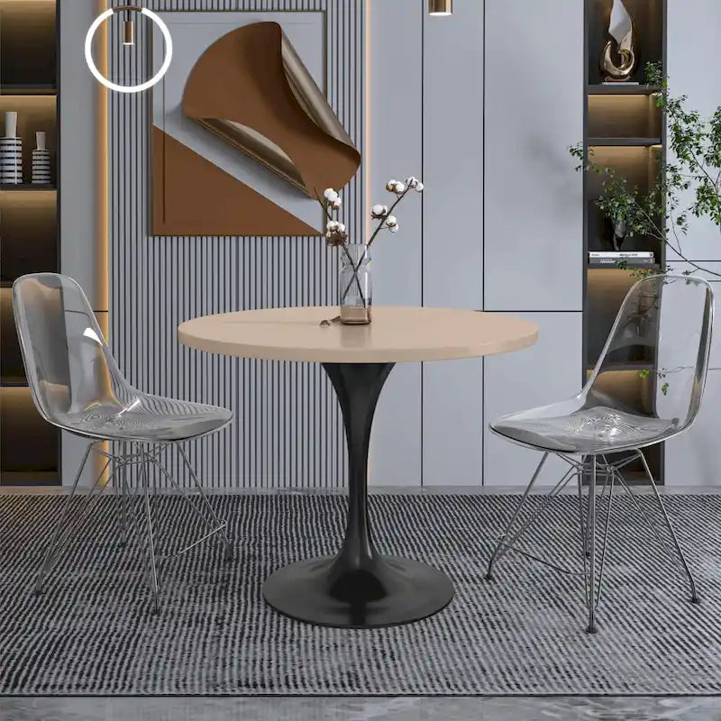 Table à manger ronde de 36 po avec plateau en bois MDF et base en acier noir pour cuisine et salle à manger