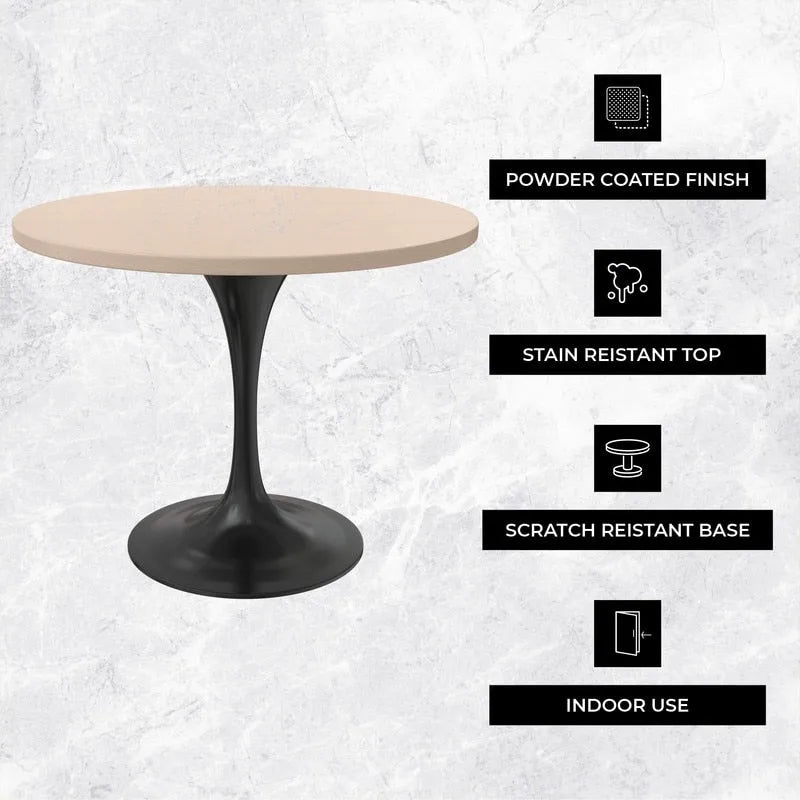 Table à manger ronde de 36 po avec plateau en bois MDF et base en acier noir pour cuisine et salle à manger