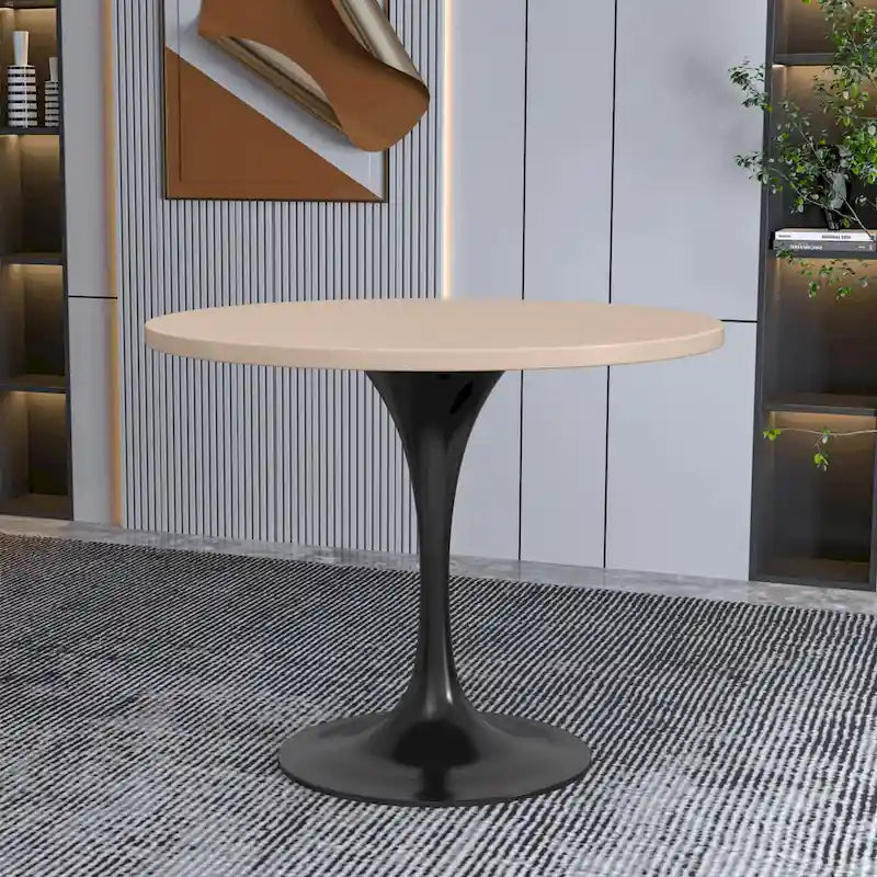 Table à manger ronde de 36 po avec plateau en bois MDF et base en acier noir pour cuisine et salle à manger