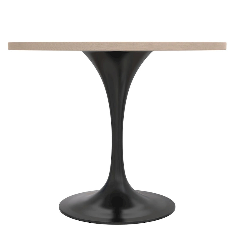 Table à manger ronde de 36 po avec plateau en bois MDF et base en acier noir pour cuisine et salle à manger
