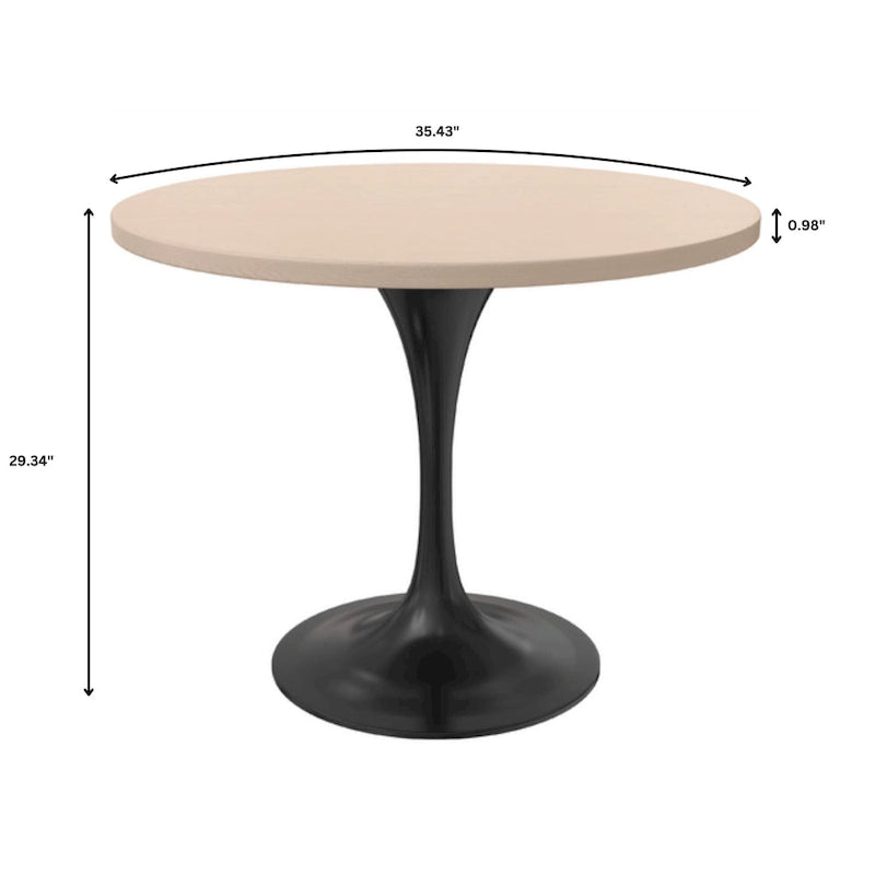 Table à manger ronde de 36 po avec plateau en bois MDF et base en acier noir pour cuisine et salle à manger
