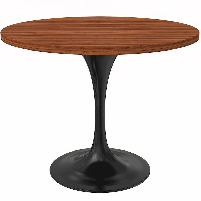 Table à manger ronde de 36 po avec plateau en bois MDF et base en acier noir pour cuisine et salle à manger