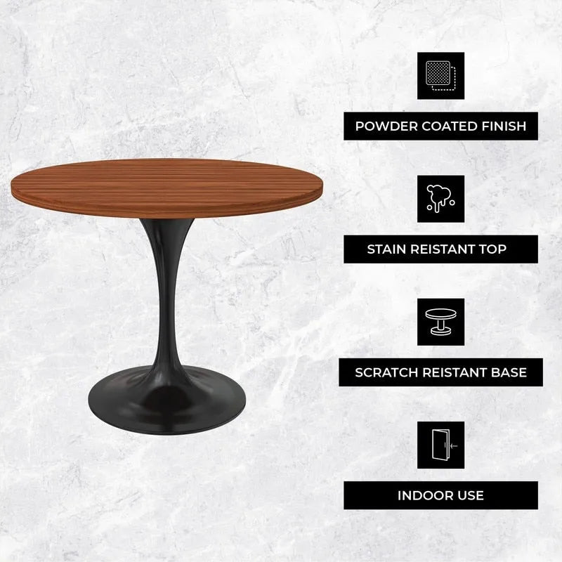 Table à manger ronde de 36 po avec plateau en bois MDF et base en acier noir pour cuisine et salle à manger