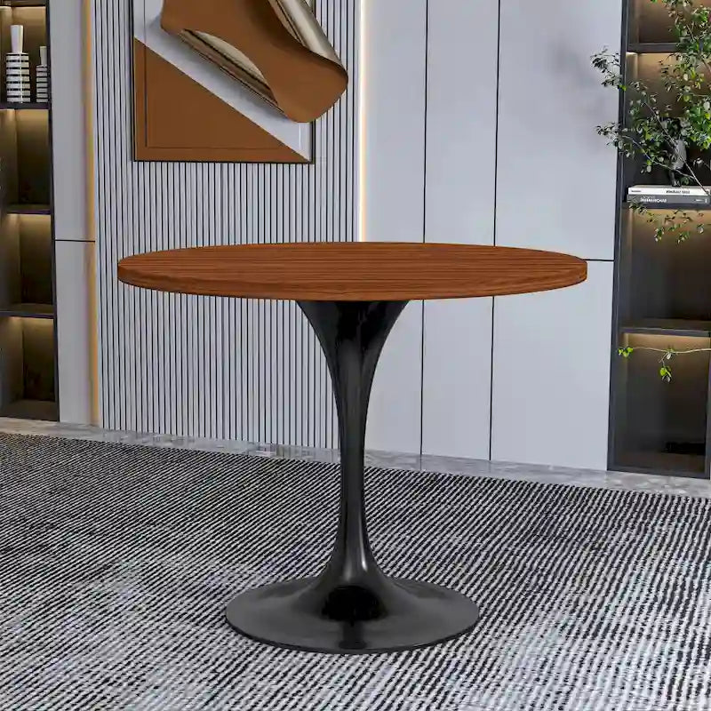 Table à manger ronde de 36 po avec plateau en bois MDF et base en acier noir pour cuisine et salle à manger